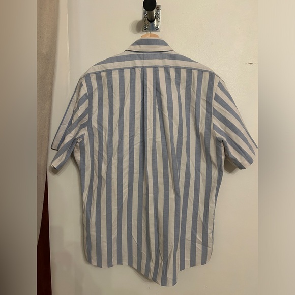 Brooks Brothers short-sleeve button-down oxford, blue-white stripe, regency/slim - Picture 2 of 3
